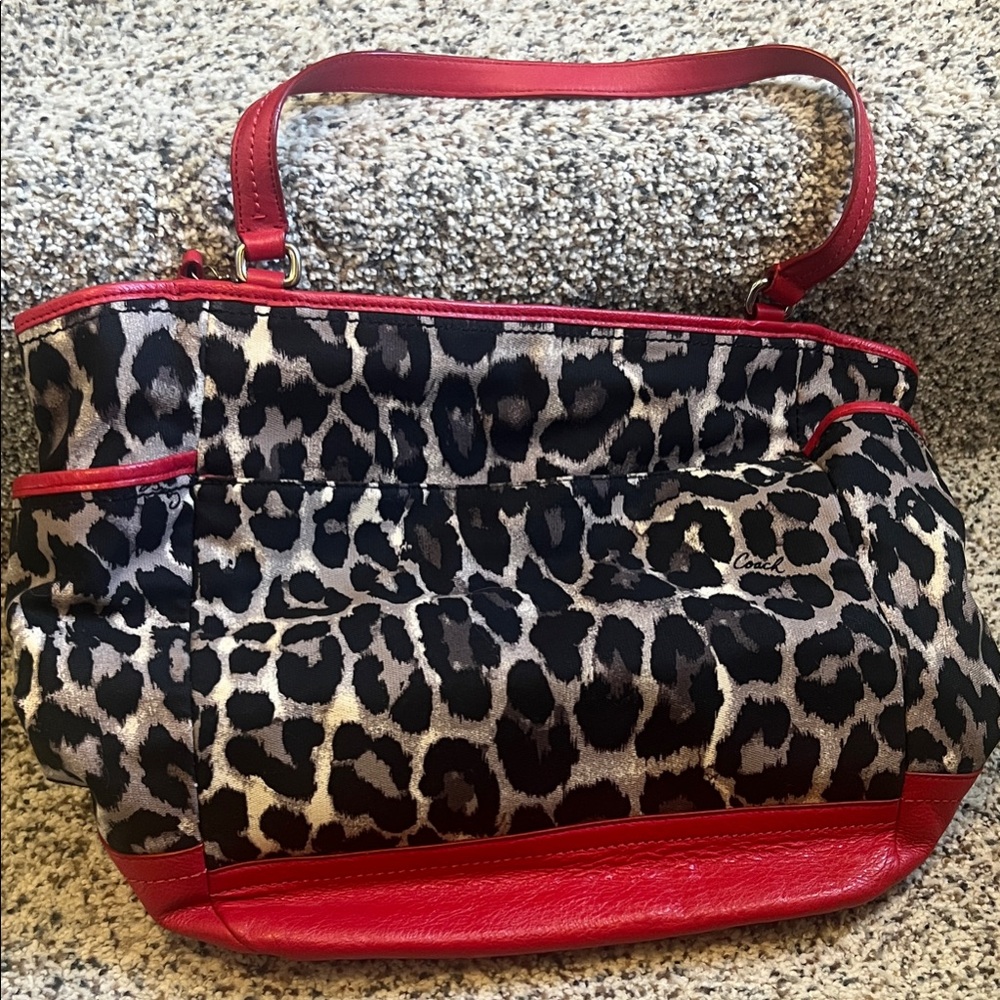 Coach Red and Leopard Print Shoulder Bag